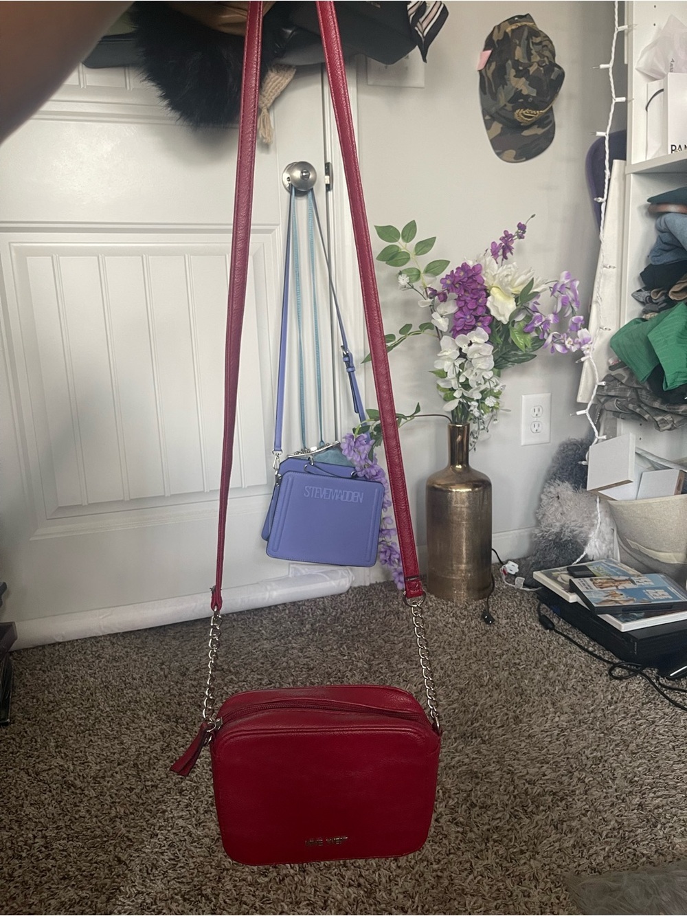 Nine West Red Faux Leather Crossbody Bag - Silver Hardware